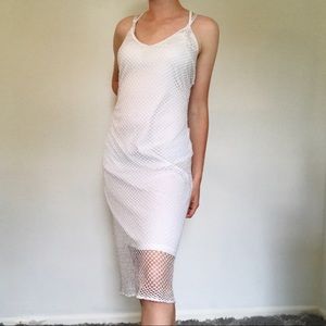 Double layered white fishnet dress